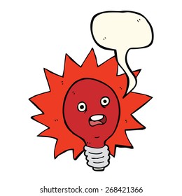 bombilla roja de dibujos animados con burbuja de habla