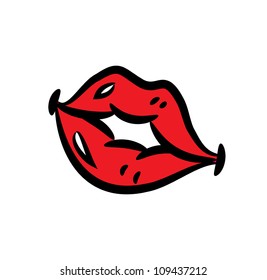 Cartoon red lips isolated on white background