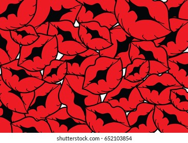Cartoon red lips on background , vector 