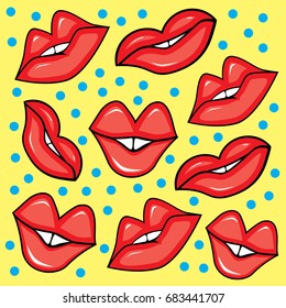 Cartoon red lips seamless pattern on a light background