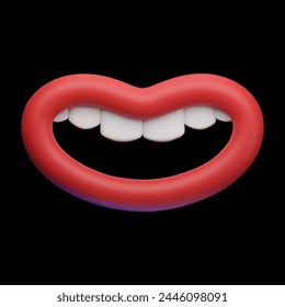 Cartoon red lips showing a smile, 3D vector illustration.