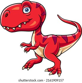 Cartoon red little dinosaur on white background