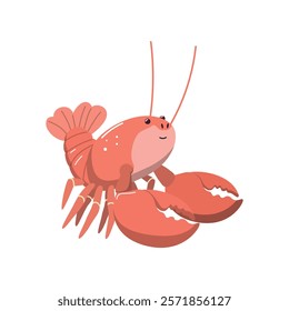 Cartoon red lobster with claws. Isolated on a white background. Vector illustration with a sea animal on a marine theme.