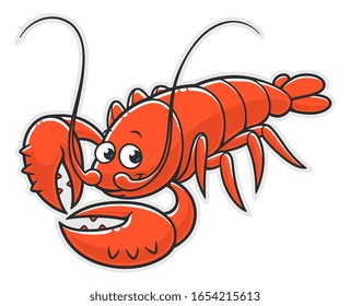 Cartoon red lobster on the white background. Cartoon funny lobster on the white background. Vector illustration in cartoon style. 