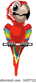 Cartoon red macaw parrot. Ara Ararauna. Vector illustration isolated on white