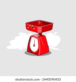 cartoon red manual scale feeling happy with the results of balanced nutrition