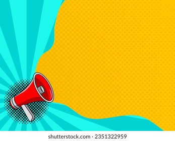 Cartoon red megaphone with a place for text. Vintage pop art vector illustration