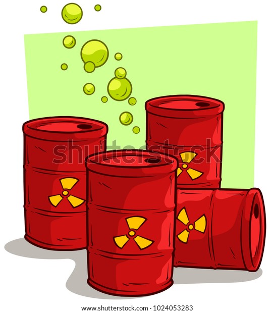 Cartoon Red Metal Barrels Yellow Radiation Stock Vector (Royalty Free ...