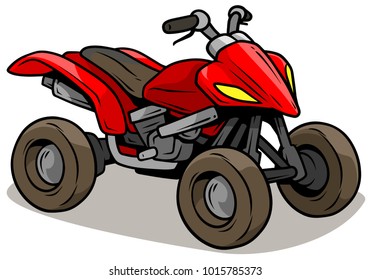 Cartoon red modern offroad quad motorbike isolated on white background. Vector icon.