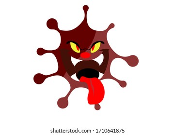 Cartoon red monster. Bacteria with large eyes, teeth, hands, feet. Microorganism on a white background. Charismatic virus