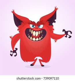 Cartoon red monster illustration. Vector of a small monster with big ears