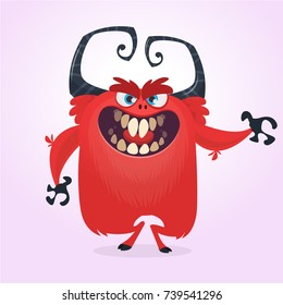 Cartoon red monster illustration. Vector isolated on white