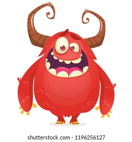 Cartoon red monster. Monster troll illustration with surprised expression. 