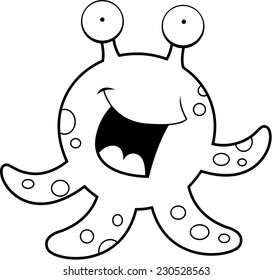 A cartoon red octopus happy and smiling.