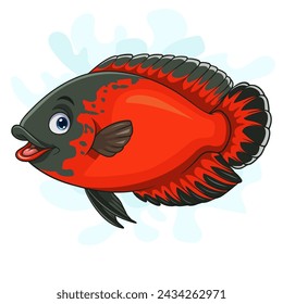 Cartoon Red Oscar paris fish on white background