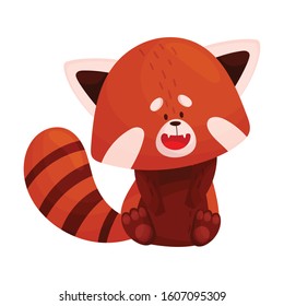 Cartoon Red Panda Character Sitting on the Ground and Smiling Vector Illustration