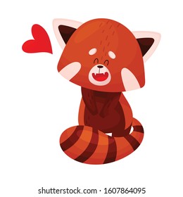 Cartoon Red Panda Character Standing on the Ground Vector Illustration