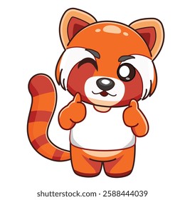 Cartoon red panda giving a thumbs up gesture. Character has a cheerful and friendly look, conveying positive emotions, approval and support. Sticker packs, social media, advertising, branding