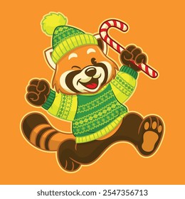 Cartoon of Red Panda Mascot with Christmas Sweater