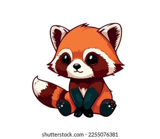 Cartoon red panda on a white background.Vector illustration