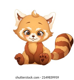 Cartoon red panda, vector illustration. Cute animal, isolated white background.
