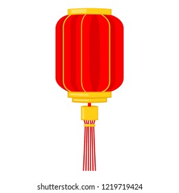 Cartoon red paper lantern. Oriental new year decoration. Holiday themed vector illustration for icon, stamp, label, sticker, certificate, gift card, invitation or banner decoration