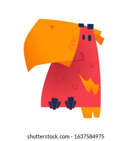 Cartoon red parrot on white background. Vector illustration.
