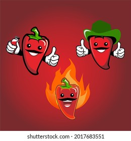 caricatura de pimienta roja con fuego y estilo