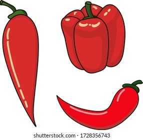 Cartoon rote Paprika Set. Vector Chili Pfeffer Kollektion