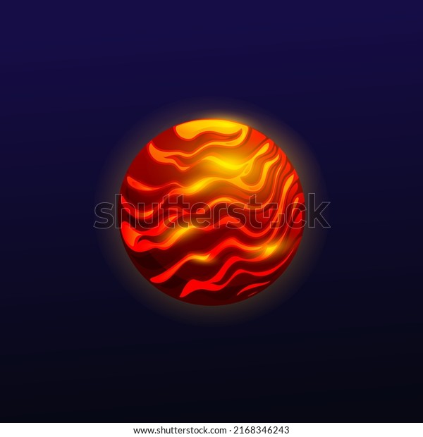 Cartoon red planet with hot lava surface, space
and fantasy galaxy world, vector alien earth. Fantastic planet in
galactic with craters of volcano magma, sun or burning asteroid and
cosmic meteorite