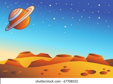 Cartoon red planet landscape - vector illustration.