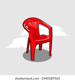 cartoon red plastic stool feeling panicked by the weight of the body that will sit on it