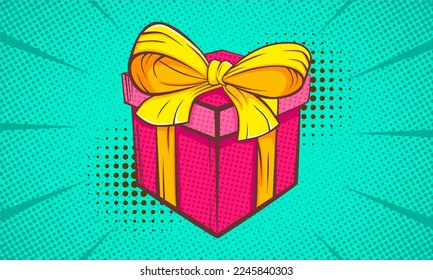 Cartoon red present with golden bow