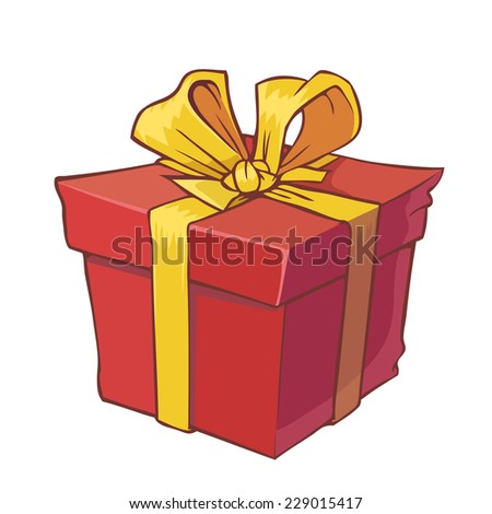 Cartoon red present with golden bow