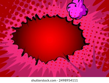 Cartoon red and purple background, comic book backdrop. Retro vector comics pop art design.