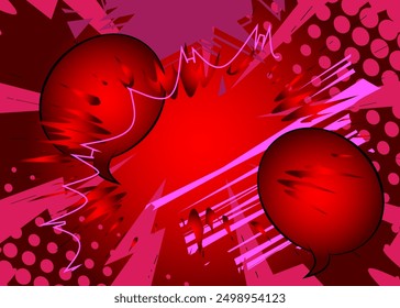 Cartoon red and purple background, comic book backdrop. Retro vector comics pop art design.