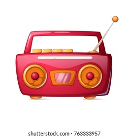 Cartoon red radio. Music icon. Vector eps10