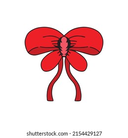 cartoon red ribbon bow isolated on white background