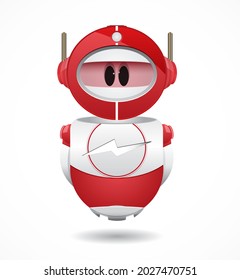 cartoon red robot with lightning sign on chest