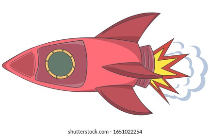 Cartoon red rocket. Vector illustration. Isolated on a white background.