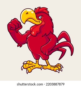 cartoon red rooster showing his muscles