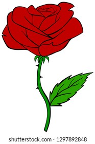 Cartoon red rose. Vector illustration.