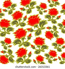 Cartoon  red roses pattern on a white background.