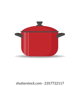 Cartoon red saucepan on a white background. Kitchen utensils. Color image red pots. Stock vector