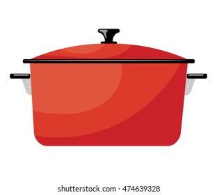 Cartoon red saucepan on a white background. Kitchen utensils. Color image red pots. Stock vector