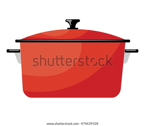 Cartoon Red Saucepan On White Background Stock Vector (Royalty Free ...