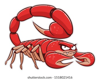 Cartoon red scorpion on the white background.