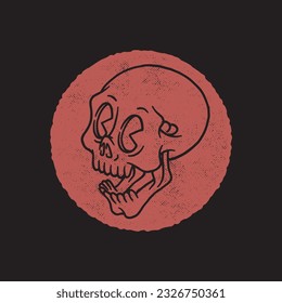 cartoon red skull stamp illustration 