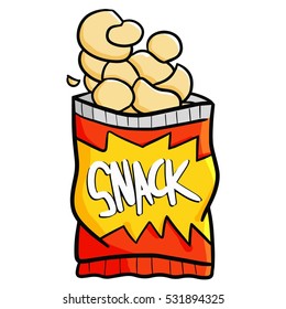 Cartoon Red snack packaging with its contents go out - vector.