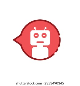 cartoon red speech bubble with chat bot. linear flat trend modern logotype graphic art design isolated on white background. concept of talkbot for popular messenger or speak with digital helper